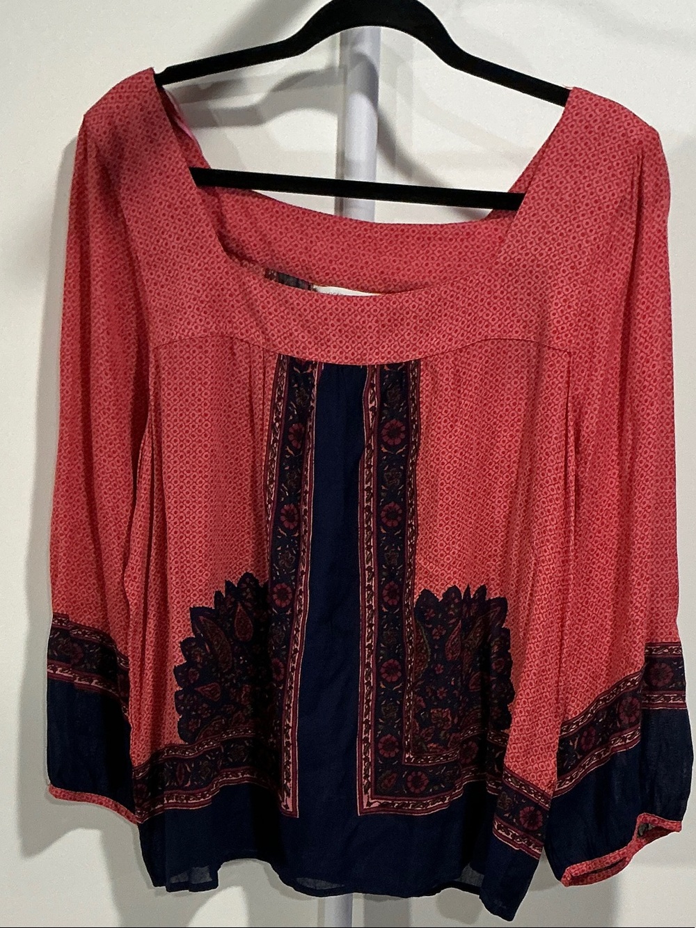 Lucky Brand Coral and Navy Boho Scoop-Neck Tunic